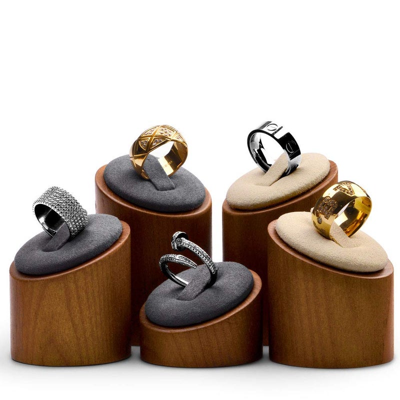 Oirlv Solid Wood 3 Pcs Ring Display Stand Showcase Jewelry Organizer Holder for Rings Trade Show Countertop Ring Bearer(Grey) - Image 3